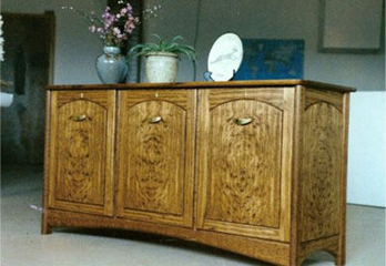 English Brown Oak Cabinet with Maple Inserts