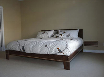 Walnut Bed Frame with Maple Inlay and floating side tables